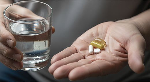 Пациент держит в руке таблетки